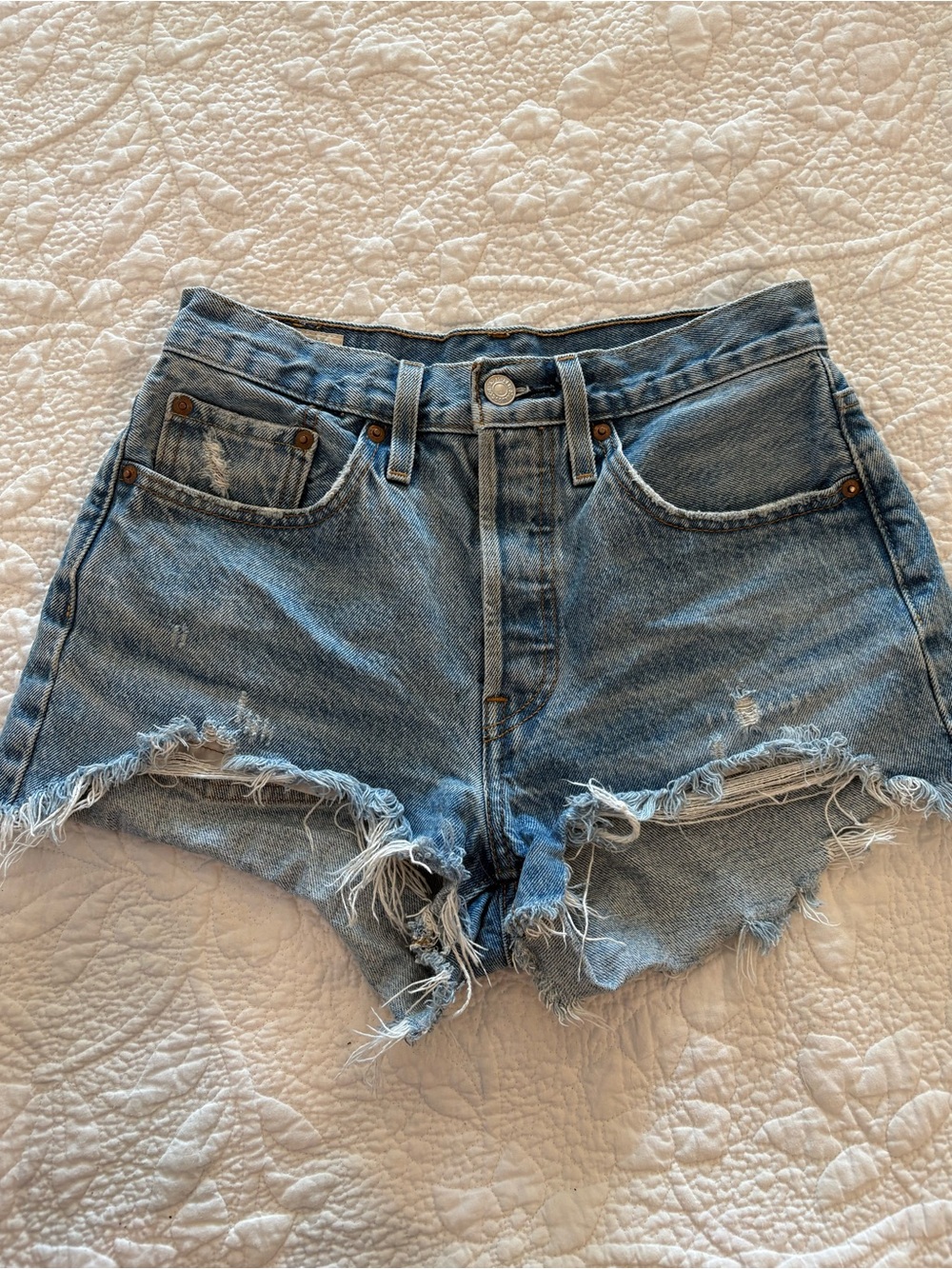 Levi's Light Blue Distressed Denim Cutoff Shorts